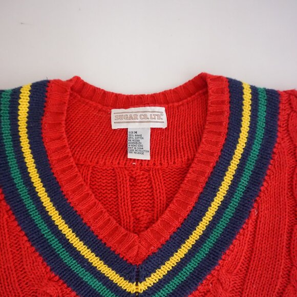 Vintage Hunt Club Red Cable Knit Cotton Sweater Varsity Tennis Preppycore M - Picture 8 of 8